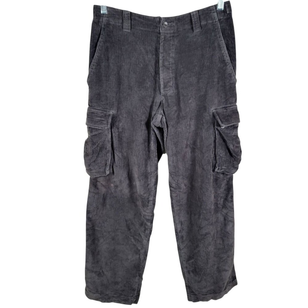 J. Crew Mens Gray Preppy Y2K Relaxed Fit Corduroy Button Fly Cargo Pants 32x30
